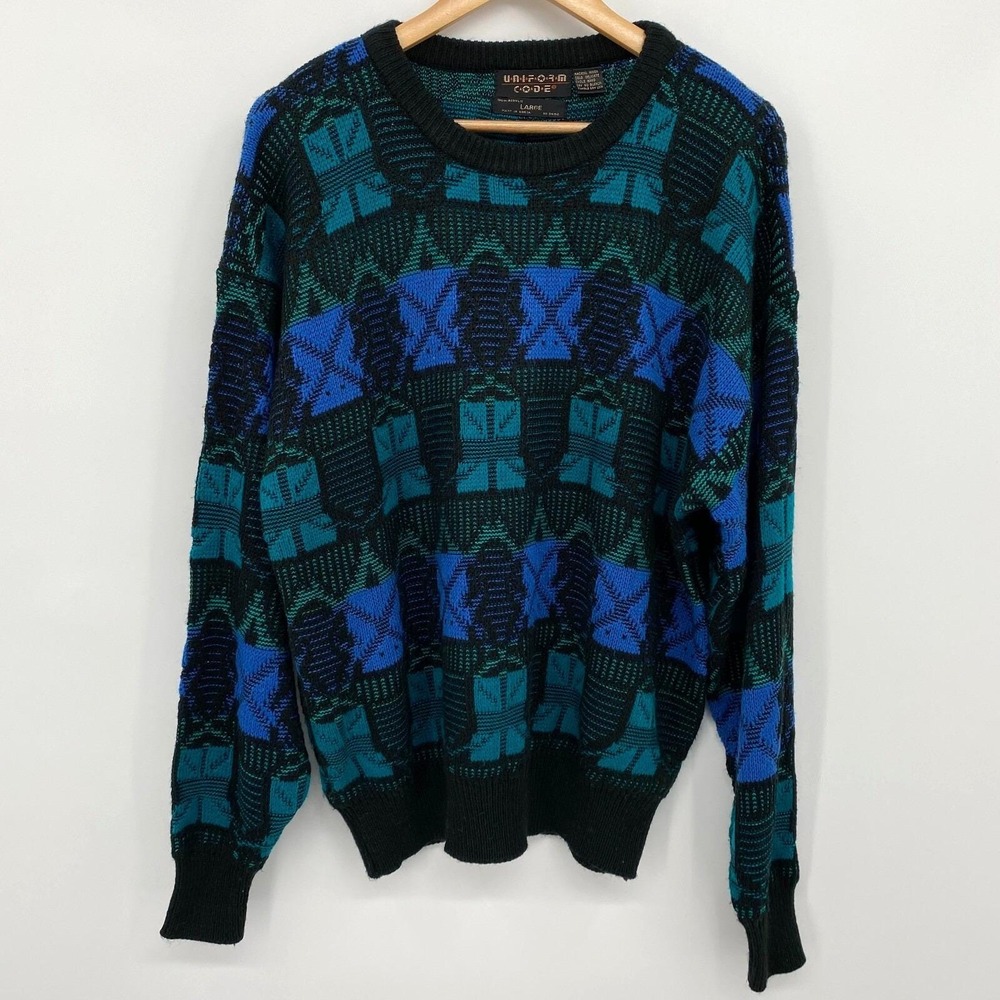 Vintage Pullover Sweater Jumper Mens Large Eclectic Preppy Grunge Indie Grandpa